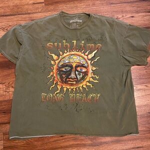 Sublime Graphic T Shirt army green L/XL Sun Long Beach California Distressed